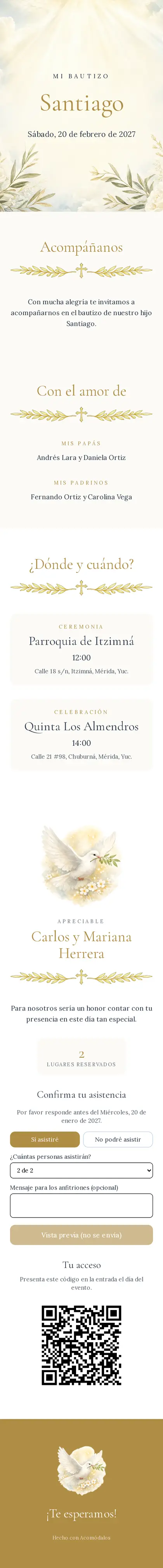 Invitación Bendición de Acomódalos, para bautizos y bodas