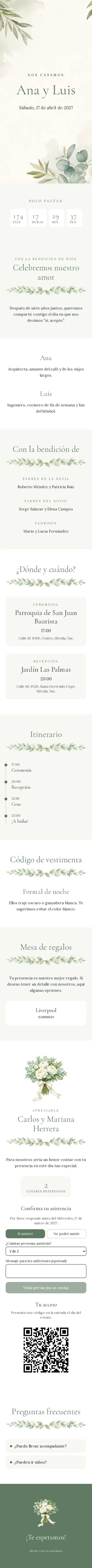 Invitación Eucalipto de Acomódalos, para bodas