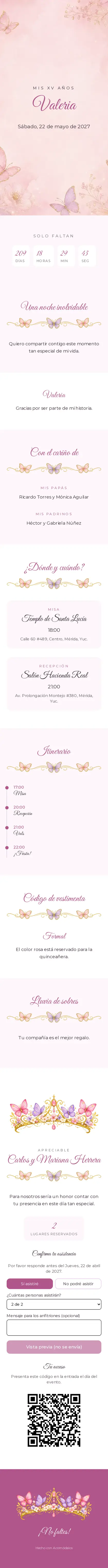 Invitación Mariposas de Acomódalos, para xv años
